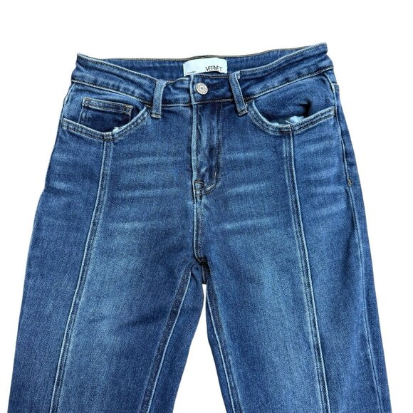 VERVET JEANS V2523 FRONT SEAM SPLIT LEG RAW HEM SZ 25 STRETCH STRAIGHT DENIM - Picture 3 of 9